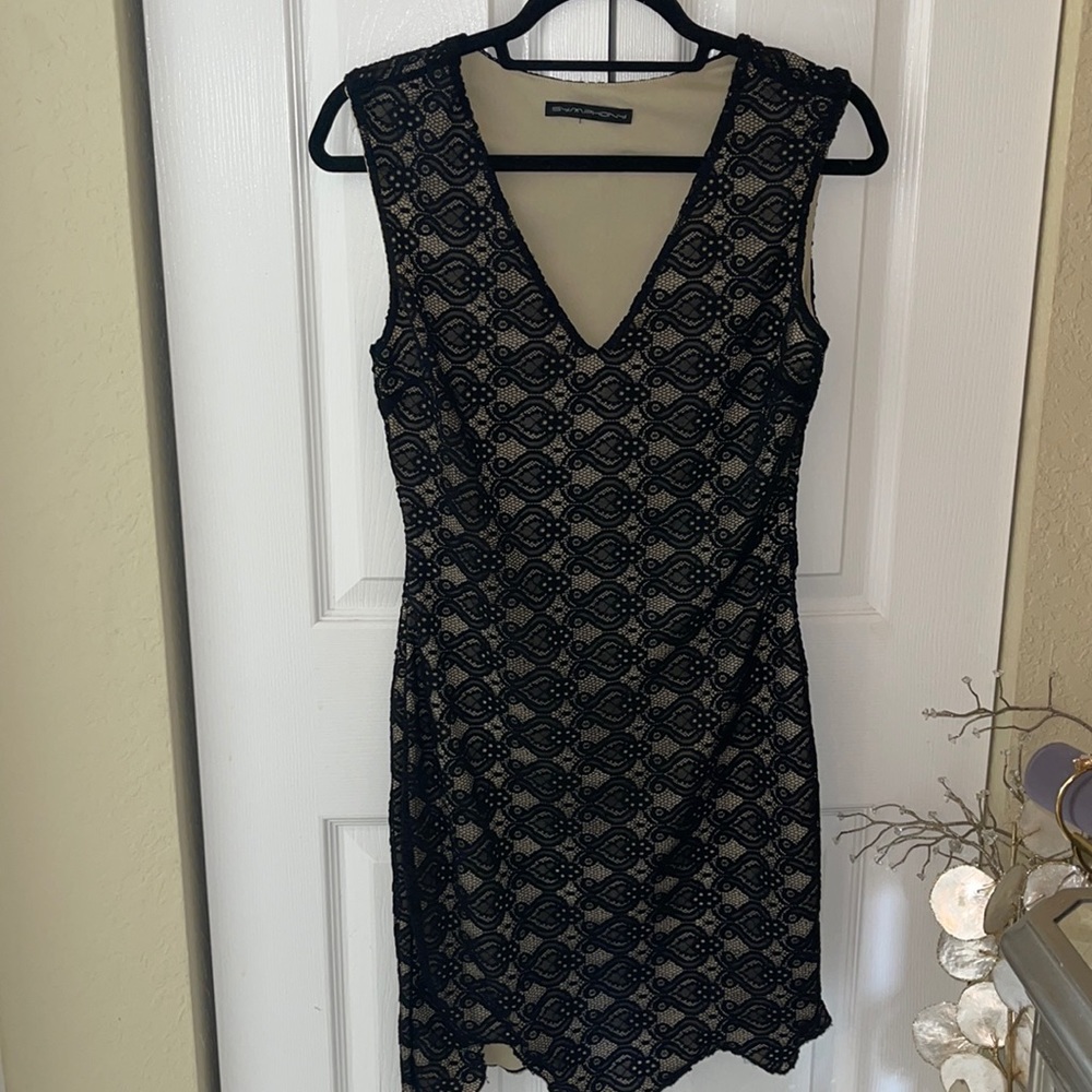 Lace black overlay mini fitted dress